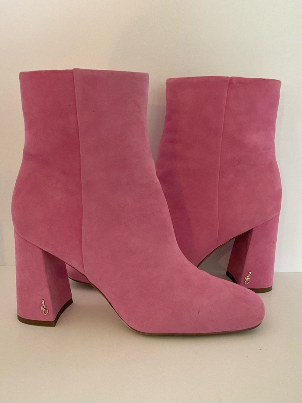 SAM EDELMAN Codie Square Toe Bootie - Pink Confetti Leather Size 8
